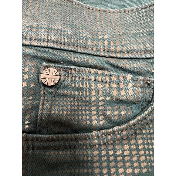 HUDSON Jean Coated Geometric Print Dark Green Nico Super Skinny Denim Midrise 26 - Picture 12 of 16